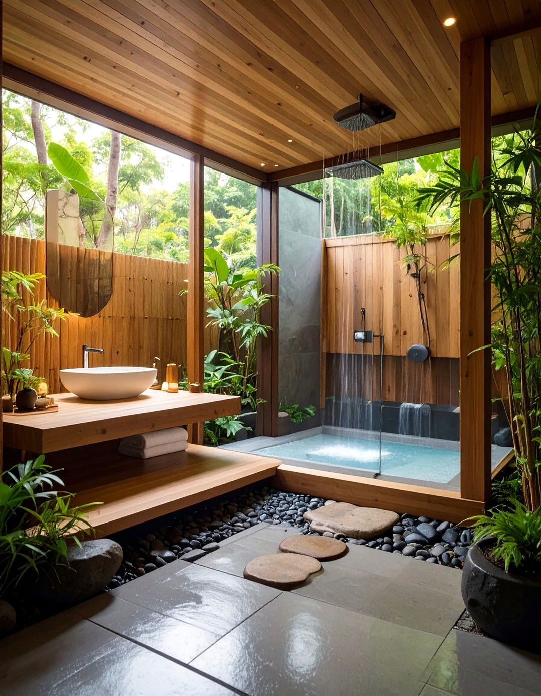 Japanese Zen Minimalist Shower Garden - 24 Bathroom Shower Ideas