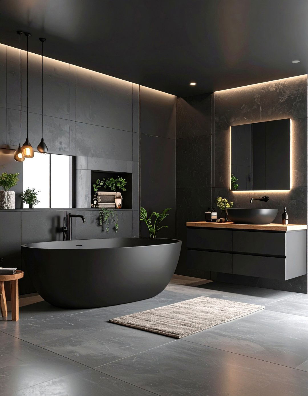 Jet Black Minimalist Bathroom Void - 24 Dark Bathroom Ideas