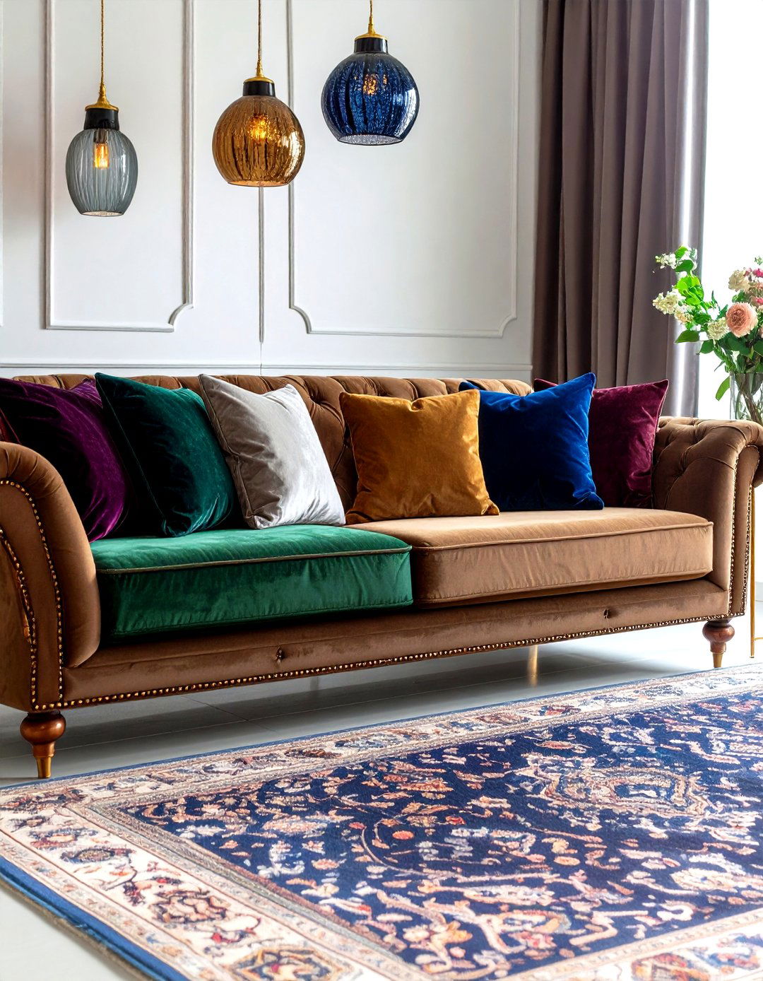 Jewel Tone Accent Brown Sofa Design - 24 Dark Brown Couch Living Room Ideas