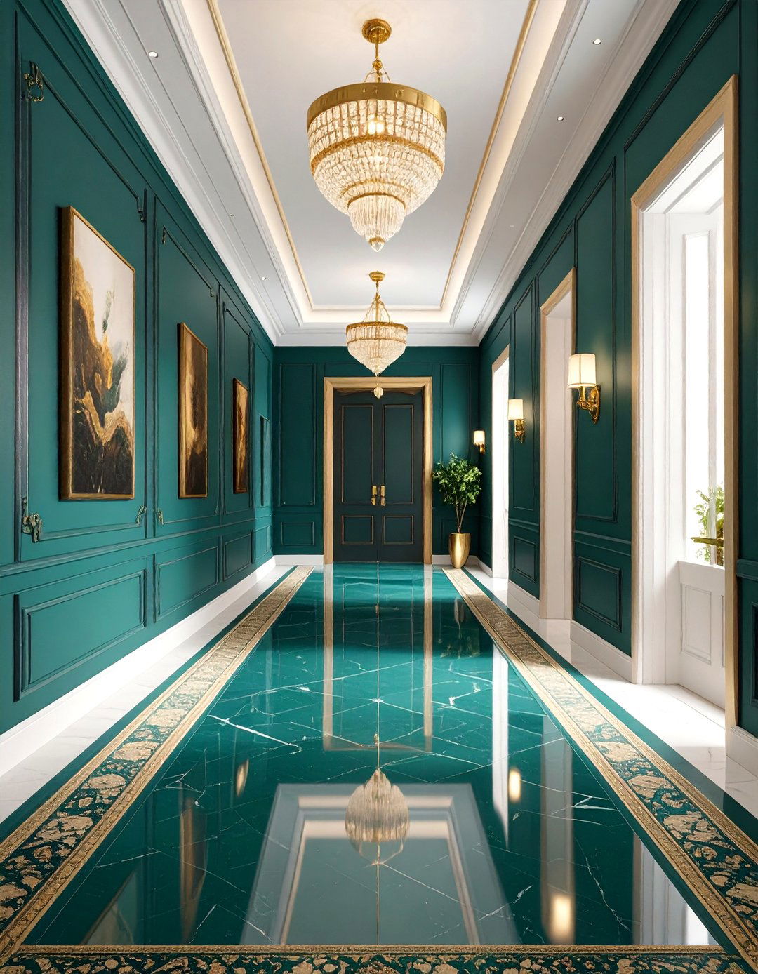 Jewel Tone Corridor Design - 24 Dark Hallway Ideas