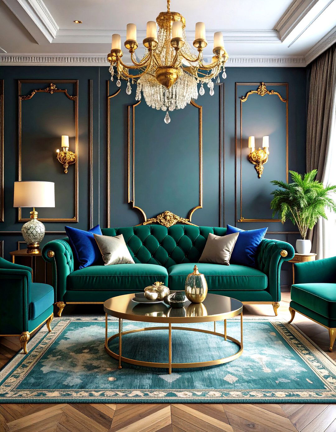 Jewel Toned Luxe Drama - 24 Contrasting Living Rooms With Dark Grey Walls