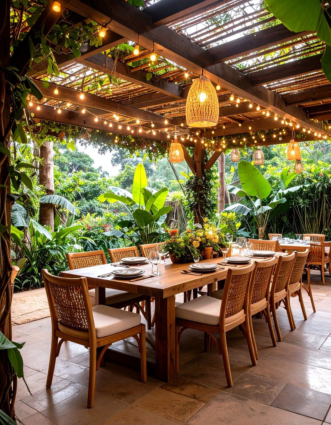 Jungle Canopy Dining Area - 24 Tropical Landscape Ideas