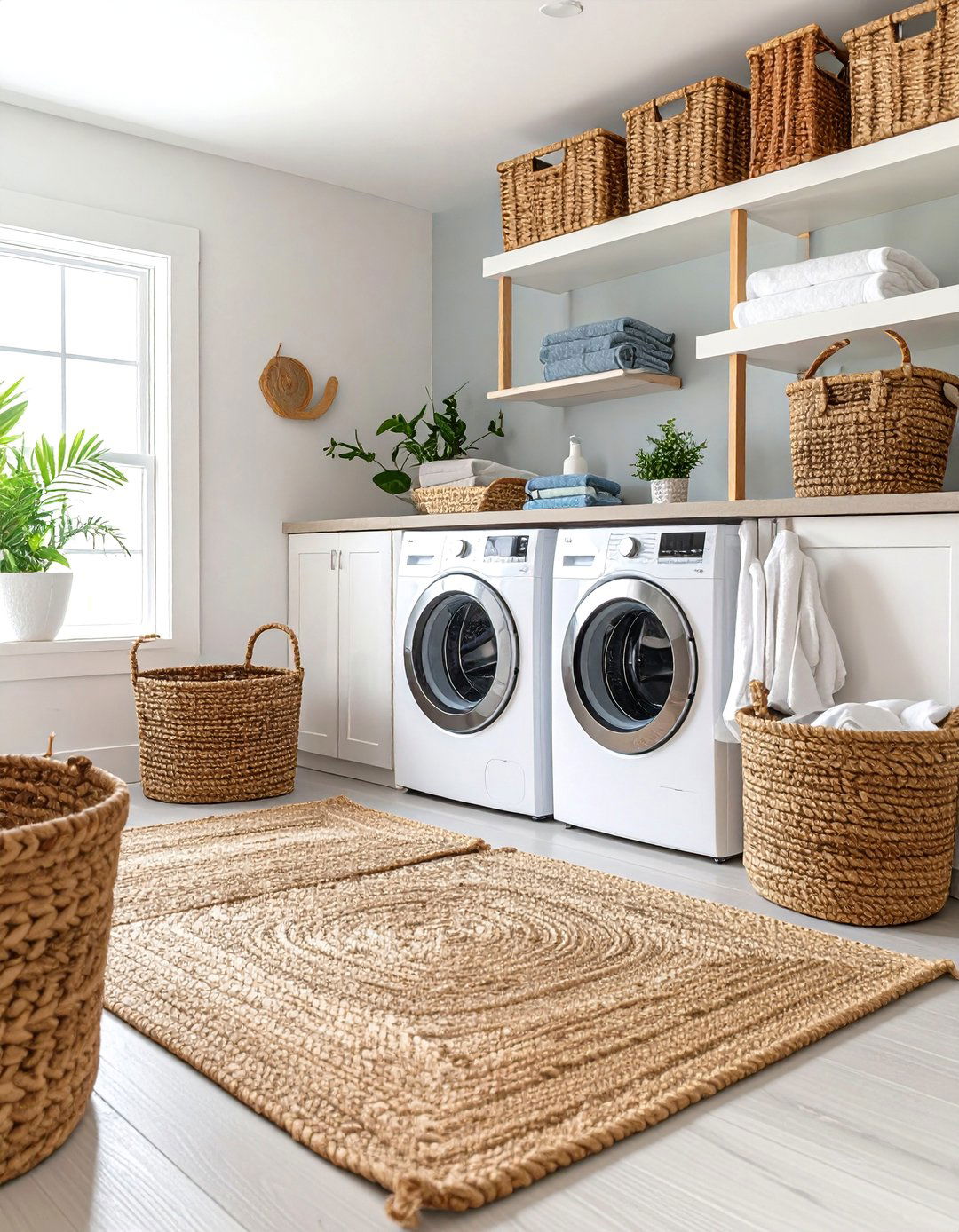 Jute and Seagrass Elements Laundry Room - 24 Boho Laundry Room Ideas