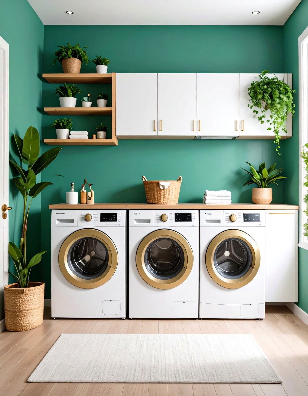 Kelly Green Accent Wall Statement - 24 Green Laundry Room Ideas