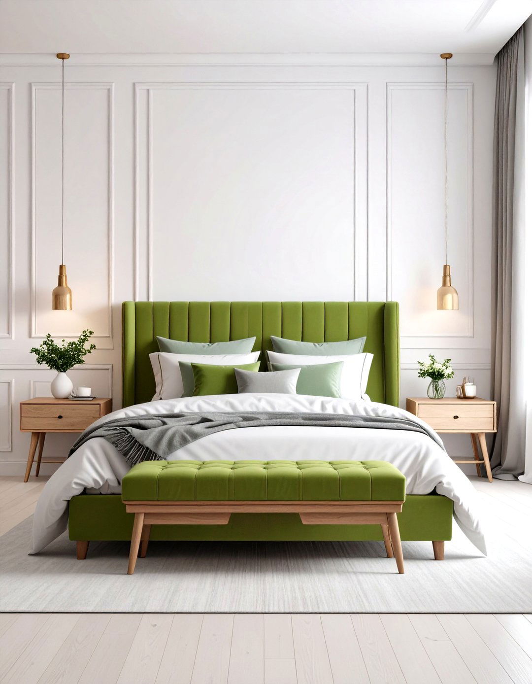 Kelly Green and White Bold Contrast - 24 Green and White Bedroom Ideas