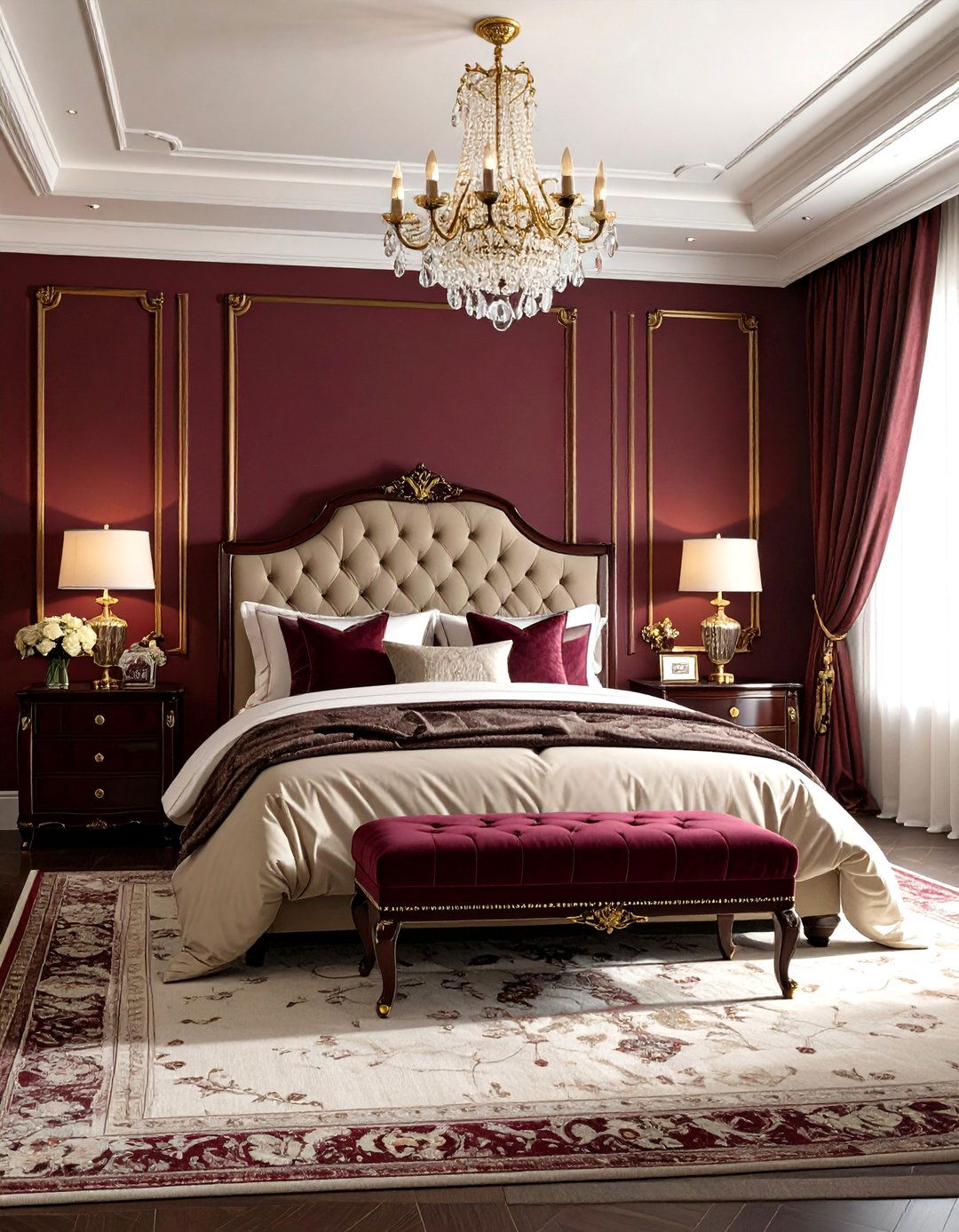Khaki and Burgundy Rich Bedroom - 24 Khaki Bedroom Ideas