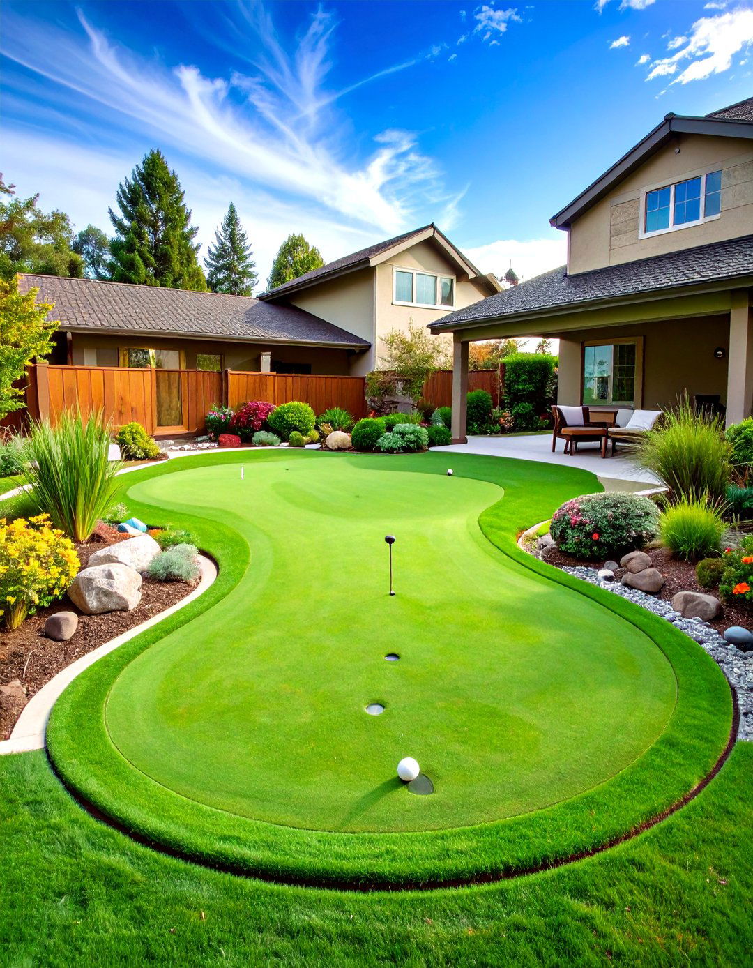 Kidney Bean Shaped Putting Green for Small Yards - 24 Backyard Putting Green Ideas