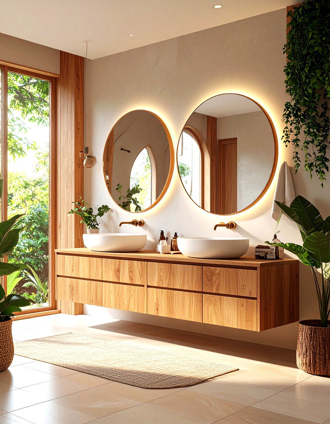 Kidney Shaped Mirror Bathroom with Integrated Vanity Lighting - 24 Mid-century Modern Bathroom Ideas
