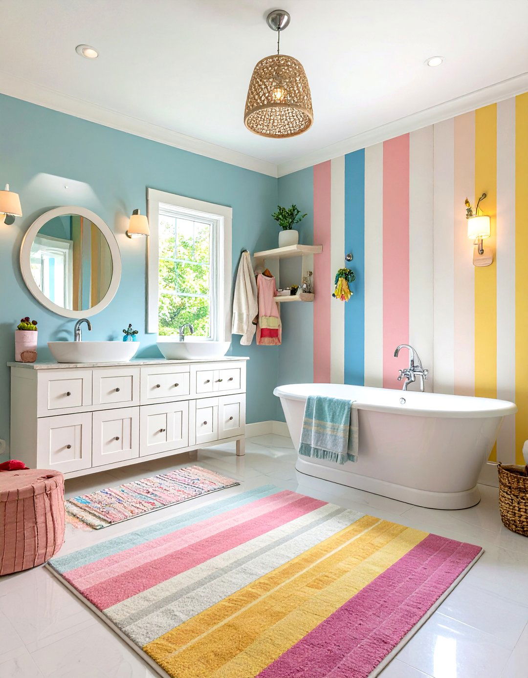 Kids Bathroom Playful Primary Colors - 24 Two Tone Wall Paint Ideas