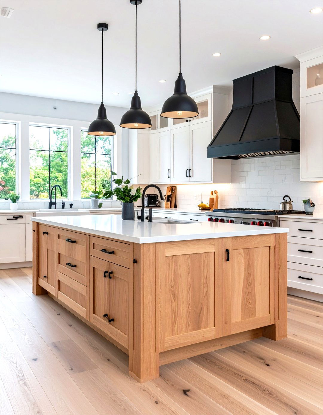 Kitchen Island Focal Point with Statement Black Hardware - 24 White Kitchen Cabinets With Black Hardware