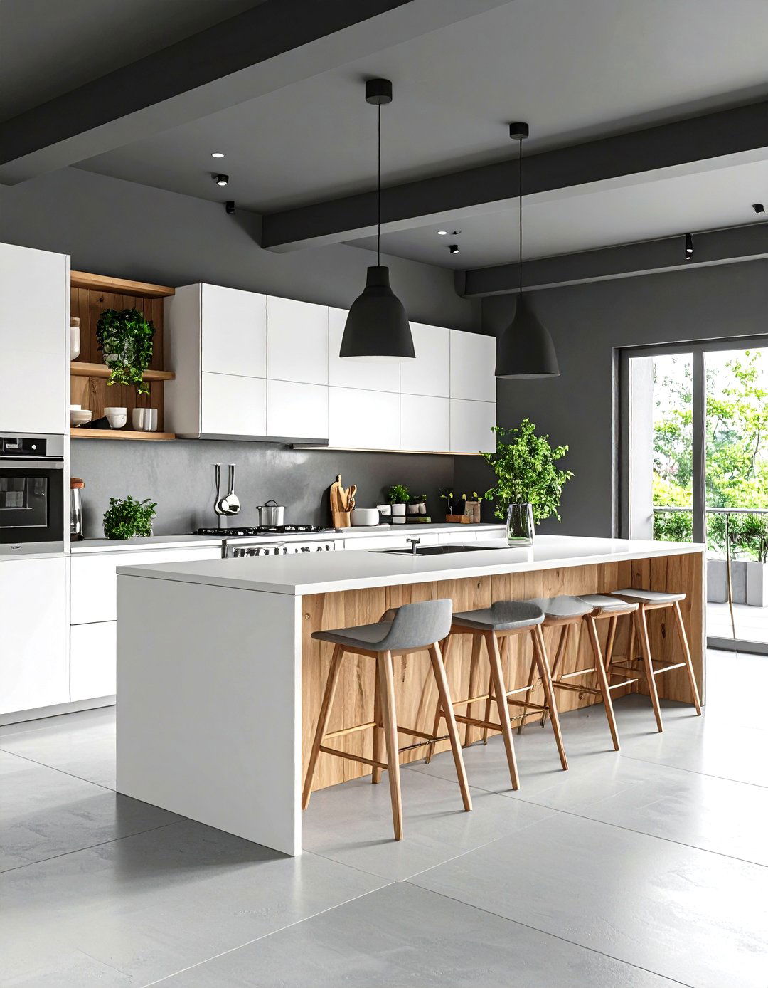 Kitchen Island Focal Point - 24 Black Ceiling With Grey Walls