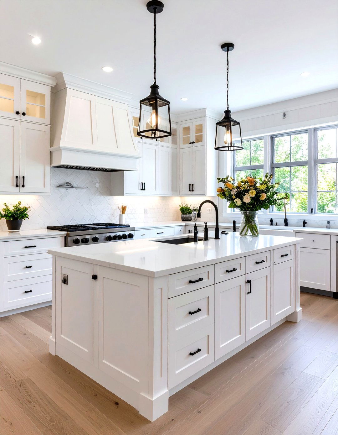 Kitchen Pantry Integration with Coordinated Black Hardware - 24 White Kitchen Cabinets With Black Hardware