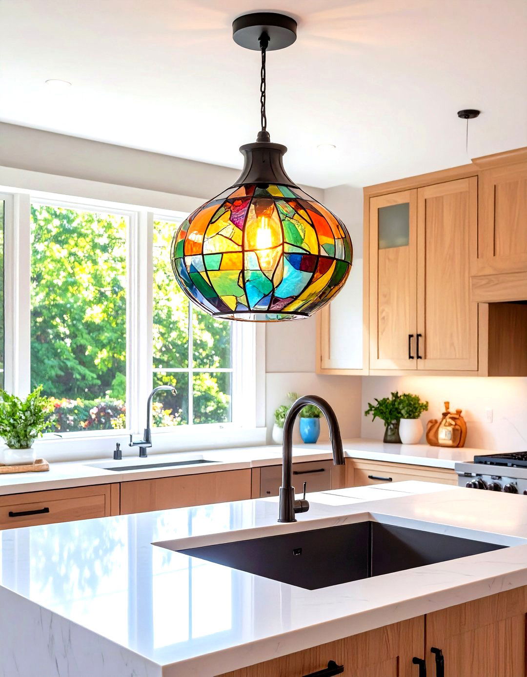 Kitchen Sink Art Glass Fusion Pendant Lighting - 24 Kitchen Sink Lighting Ideas