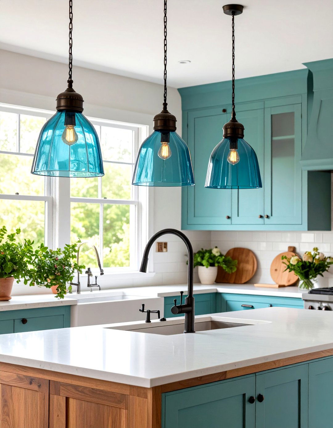 Kitchen Sink Colored Glass Pendant Lighting - 24 Kitchen Sink Lighting Ideas