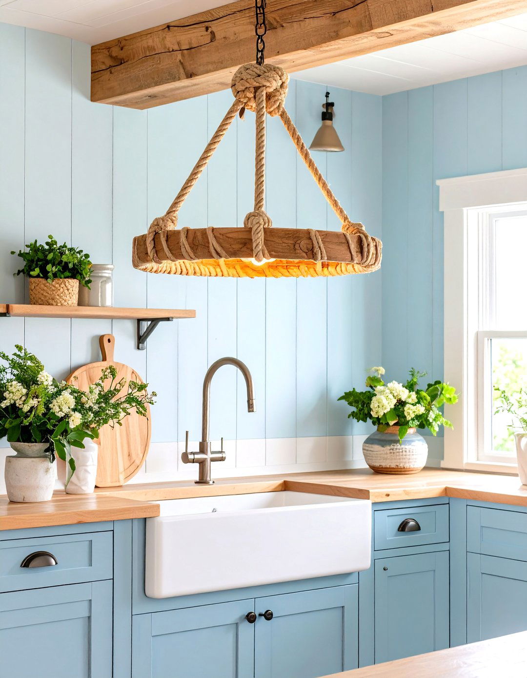 Kitchen Sink Rope and Wood Beam Pendant Lighting - 24 Kitchen Sink Lighting Ideas