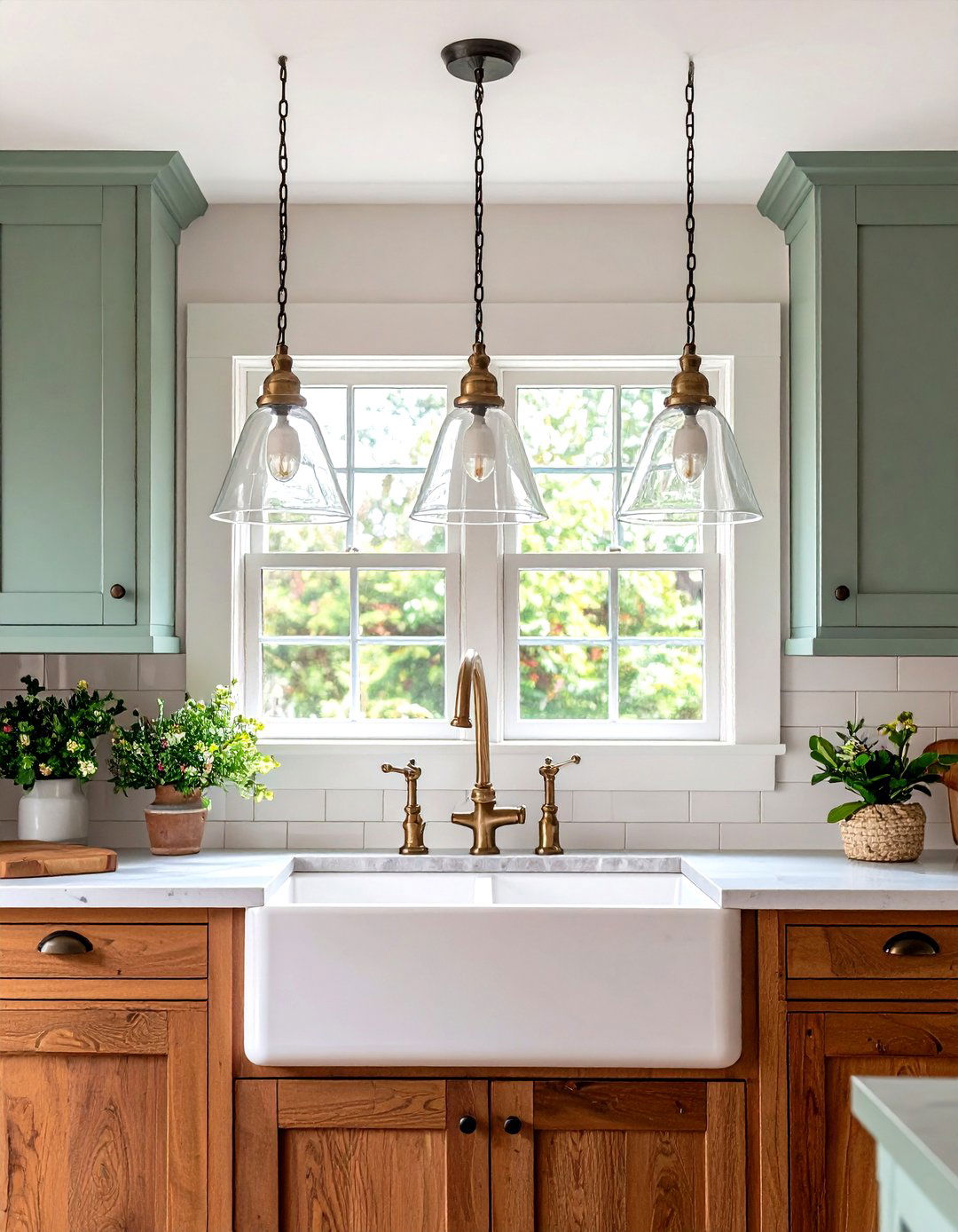 Kitchen Sink Schoolhouse Style Glass Pendants - 24 Kitchen Sink Lighting Ideas