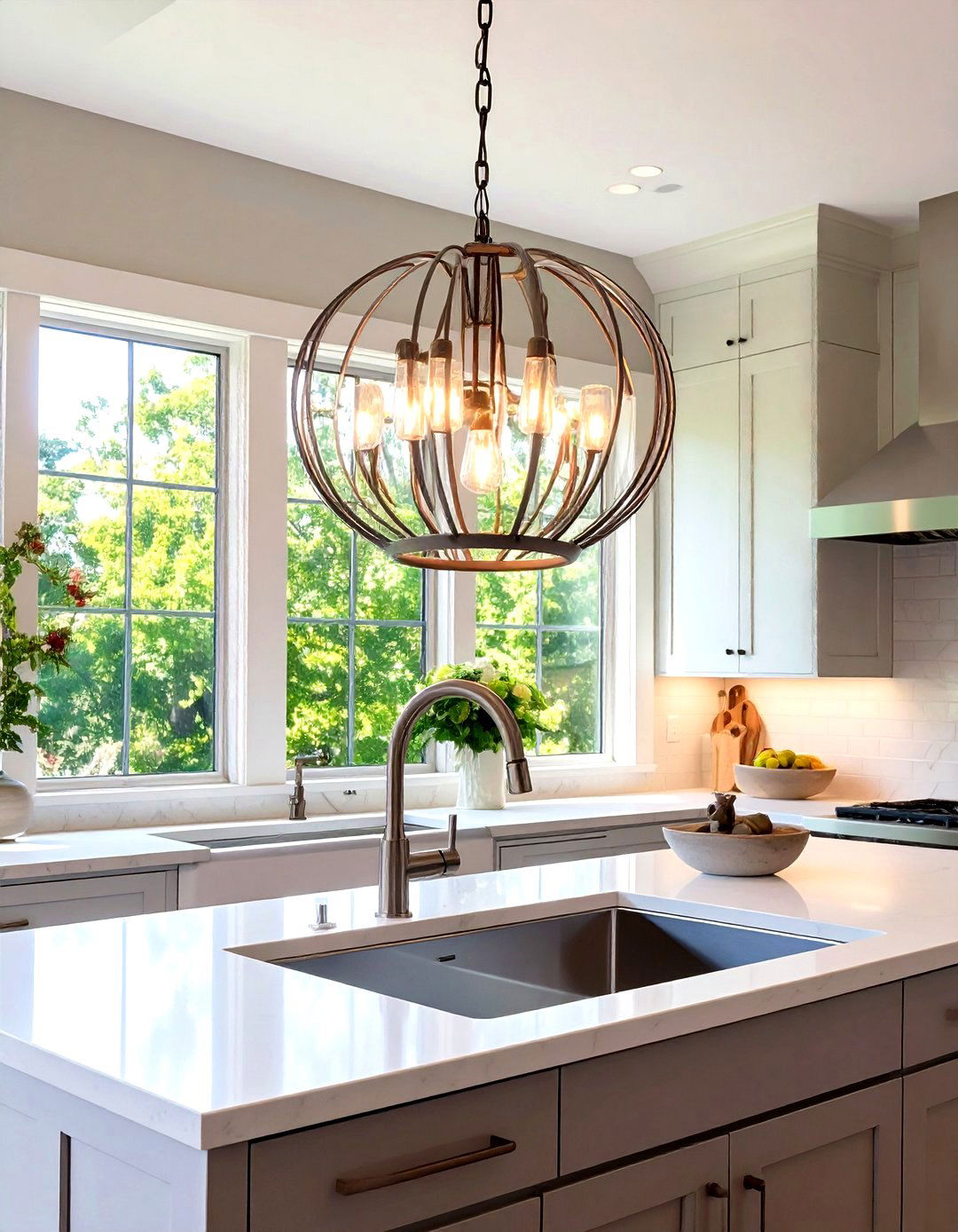Kitchen Sink Suspended Orb Chandelier Lighting - 24 Kitchen Sink Lighting Ideas