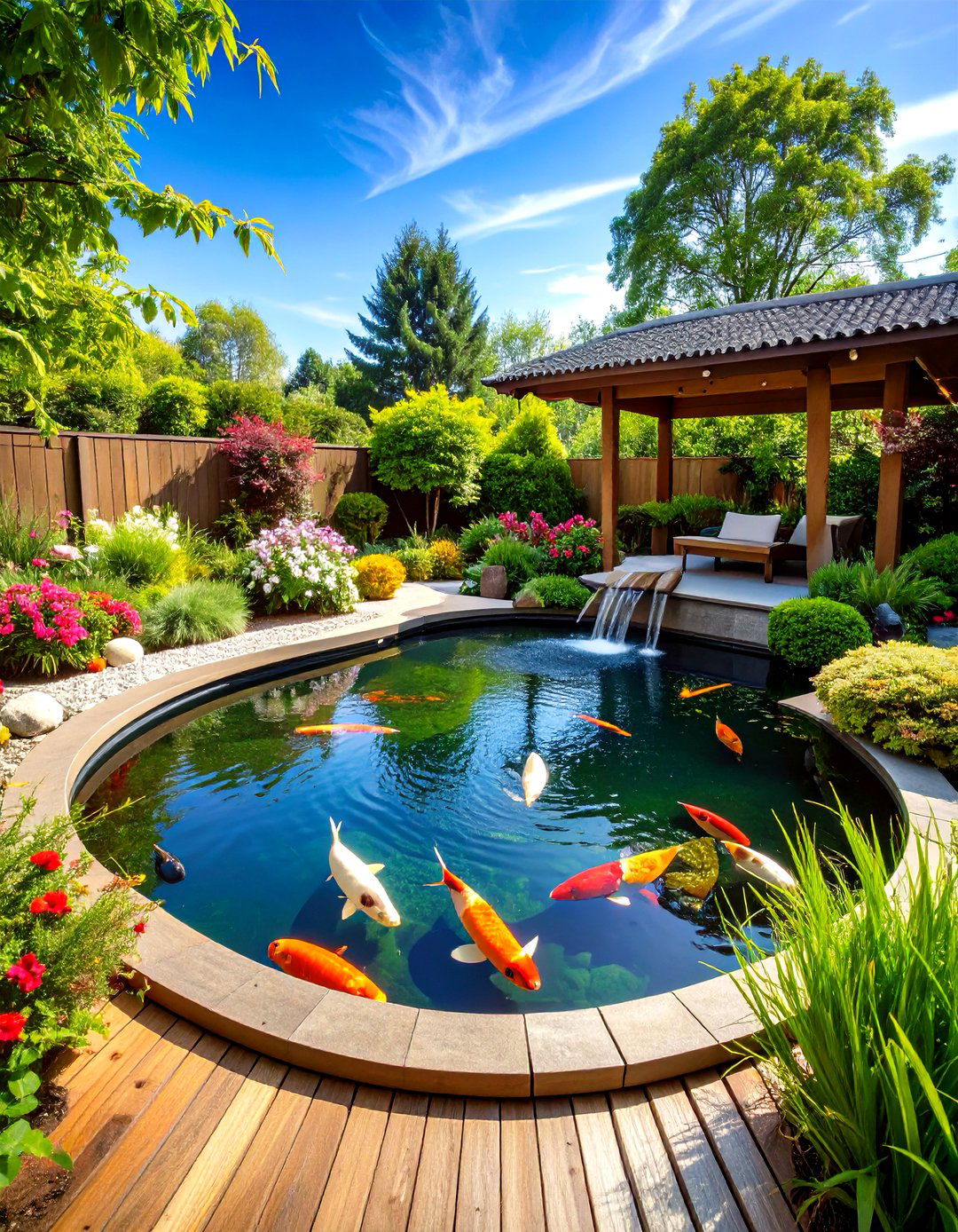Koi Pond with Fountain - 24 Water Feature Ideas