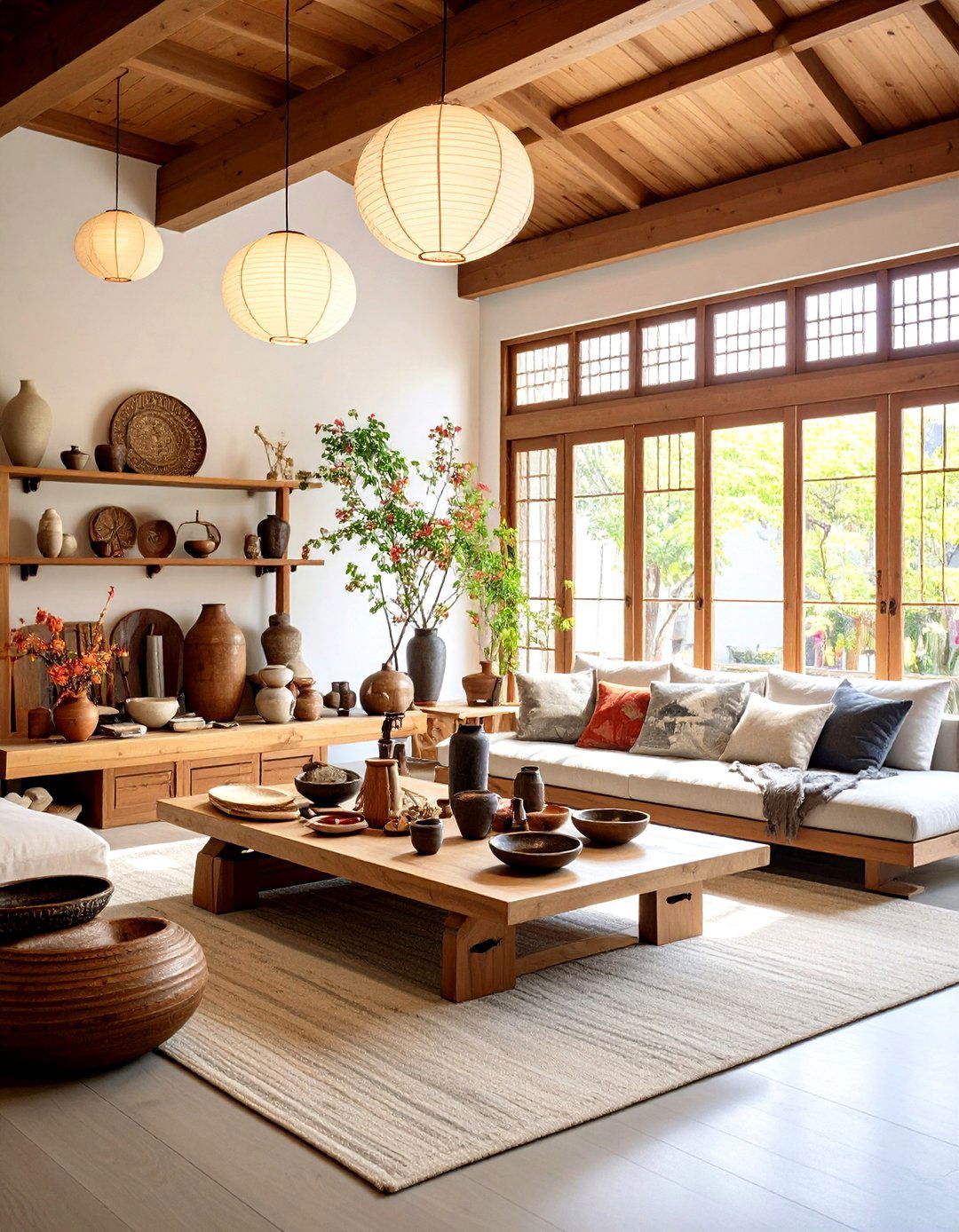Korean Living Room with Artisan Craftwork Display - 24 Korean Living Room Ideas