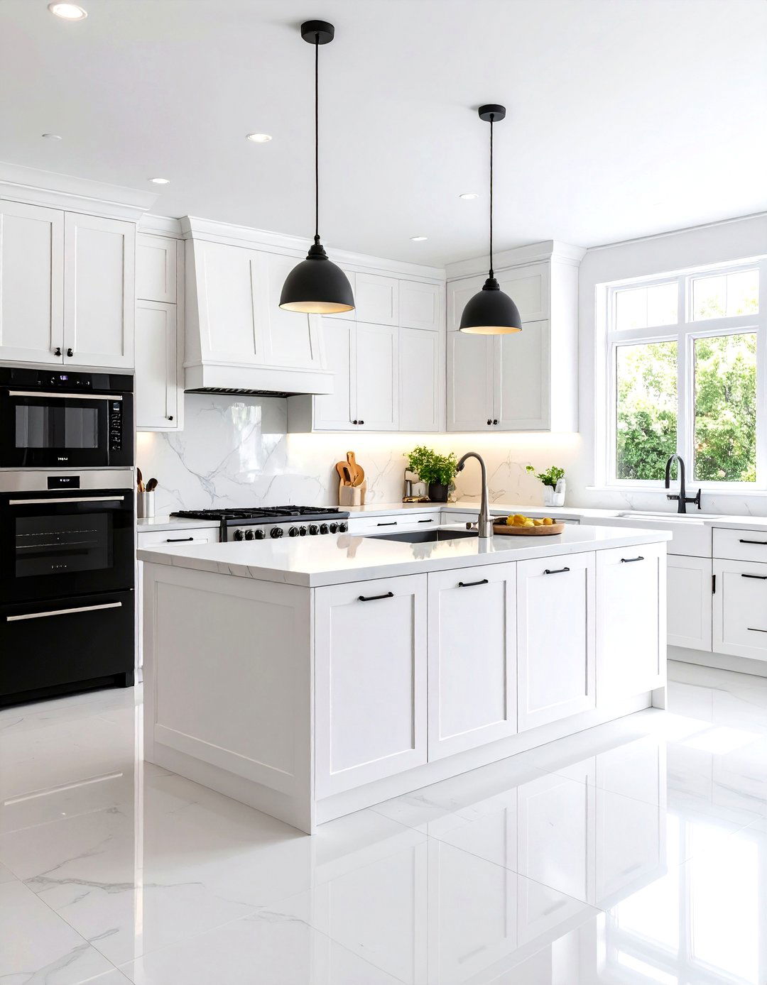 L Shaped Corner Optimization - 24 White Kitchen with Black Appliances Ideas