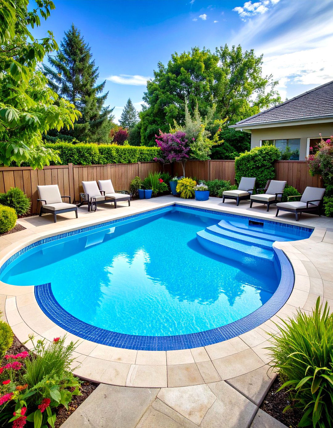 L Shaped Corner Pool with Sun Shelf - 24 Small Inground Pool Ideas