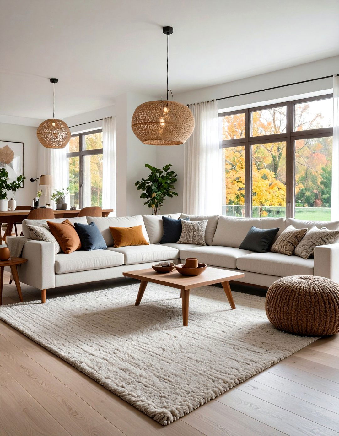 L Shaped Living Room with Diagonal Sectional Placement - 24 Awkward Living Room Layout Ideas