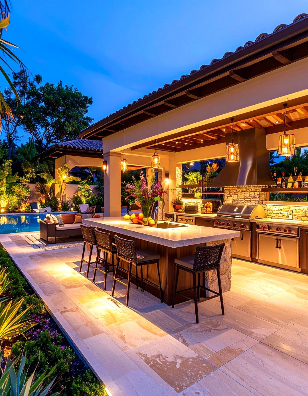 L Shaped Luxury Resort Style Kitchen - 24 L Shaped Outdoor Kitchen Ideas
