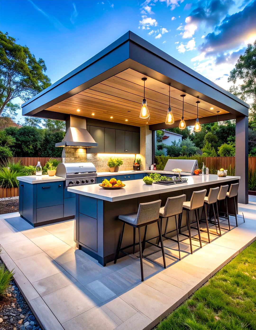 L Shaped Outdoor Kitchen with Bar Seating - 24 L Shaped Outdoor Kitchen Ideas