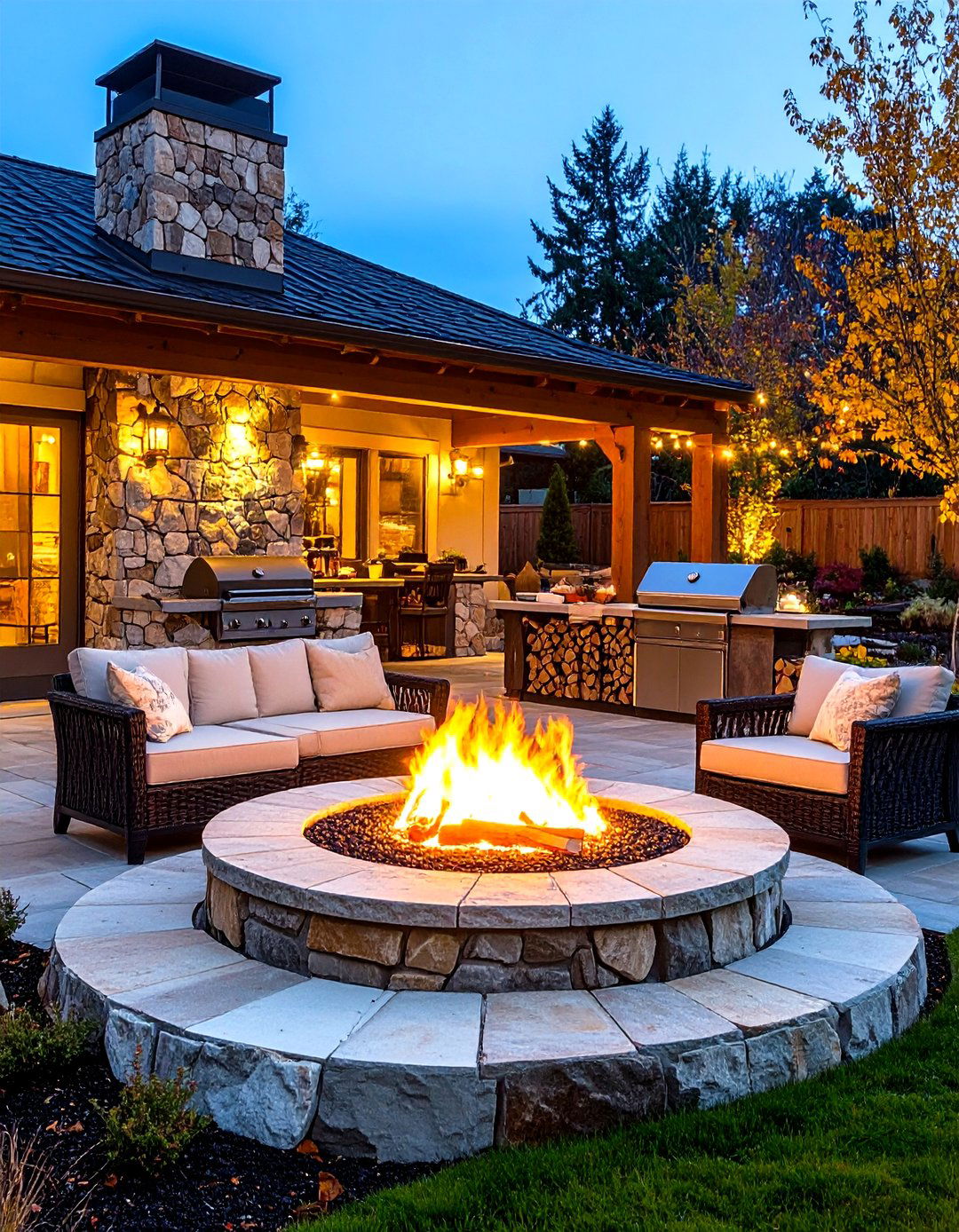 L Shaped Outdoor Kitchen with Fire Feature - 24 L Shaped Outdoor Kitchen Ideas