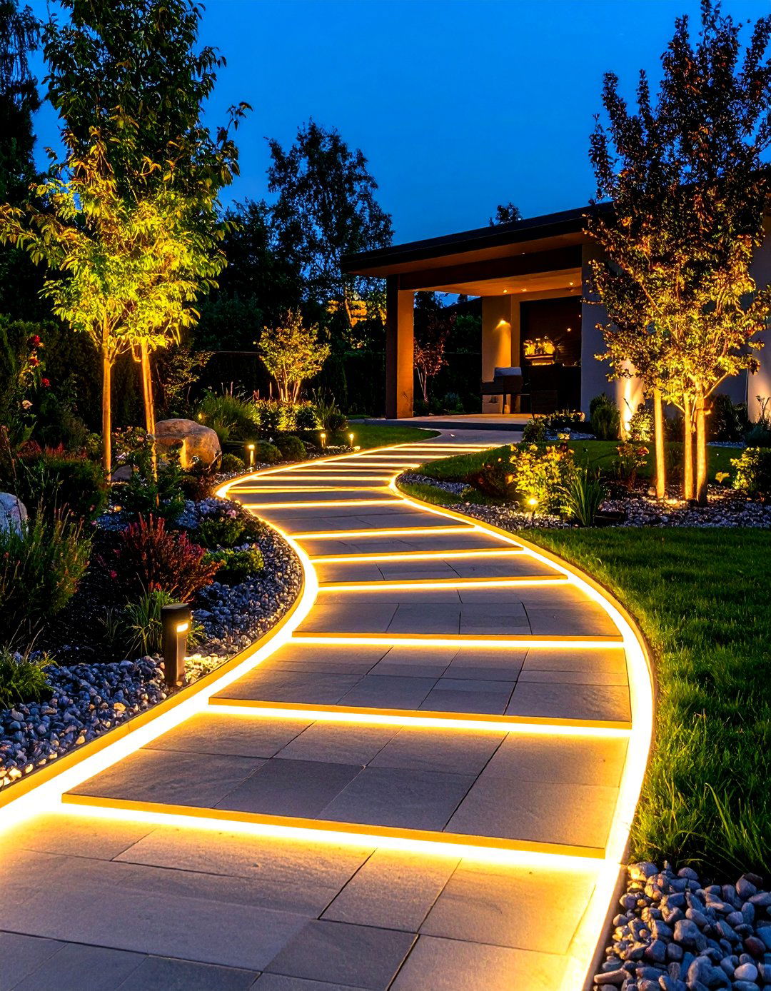 LED Illuminated Modern Pathway - 24 Garden Path Ideas