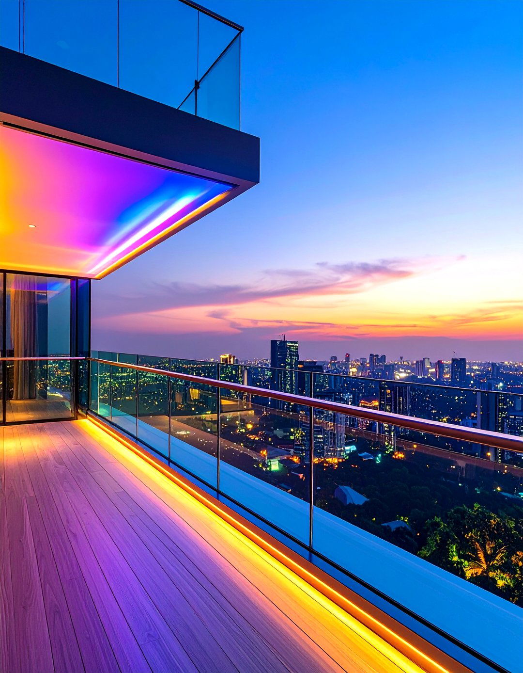 LED Integrated Glass Balcony - 24 Glass Balcony Design Ideas