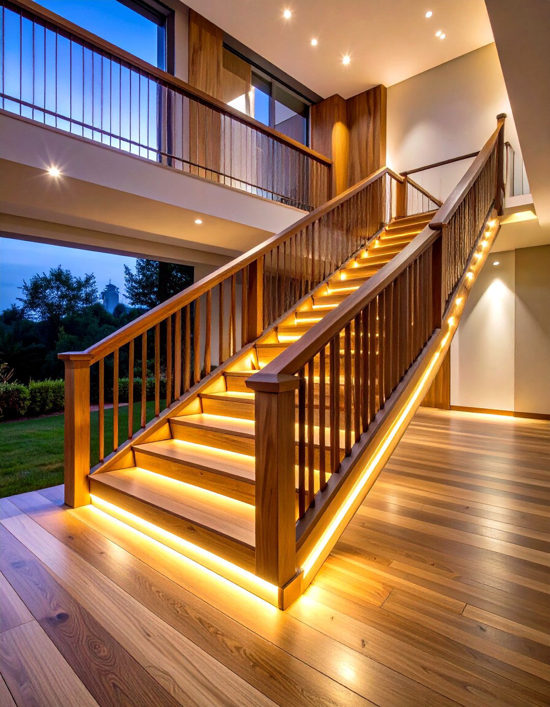 LED Integrated Wood Railings - 24 Wood Stair Railing Ideas