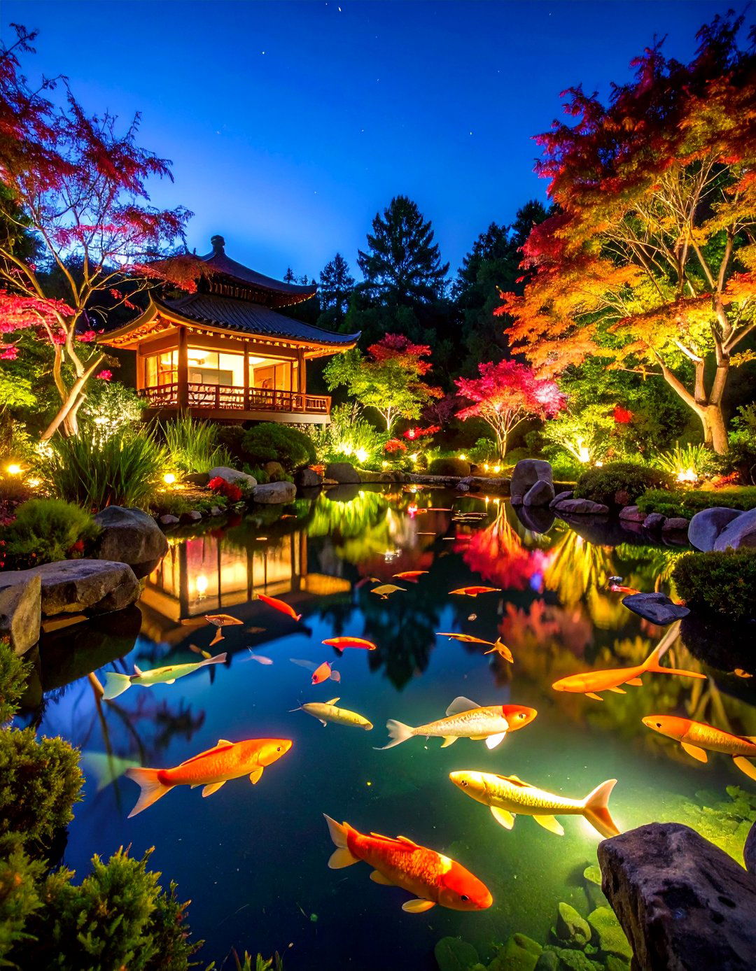 LED Lighting Pond - 24 Fish Pond Ideas