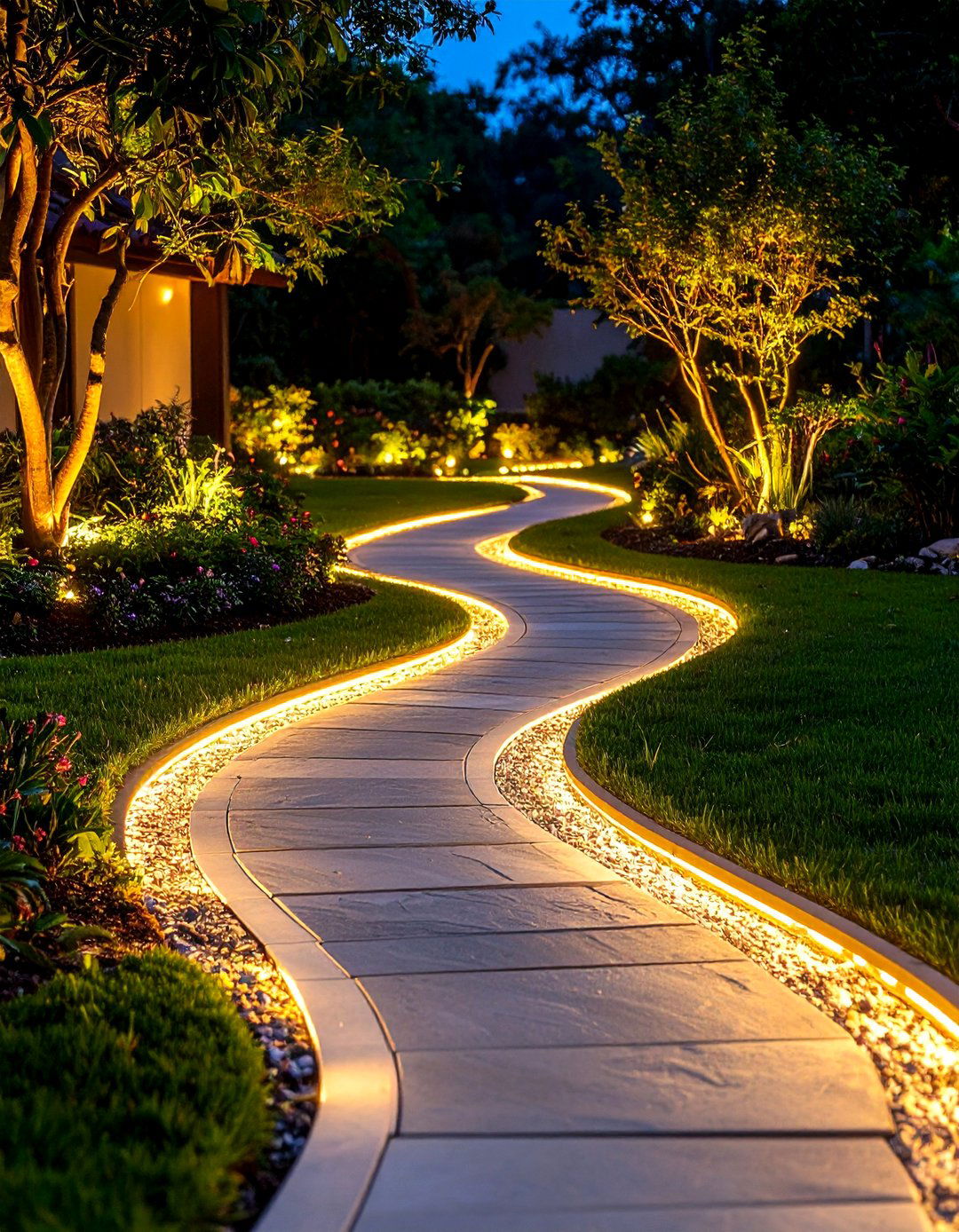 LED Lit Curved Pathways - 24 Curved Walkway Ideas
