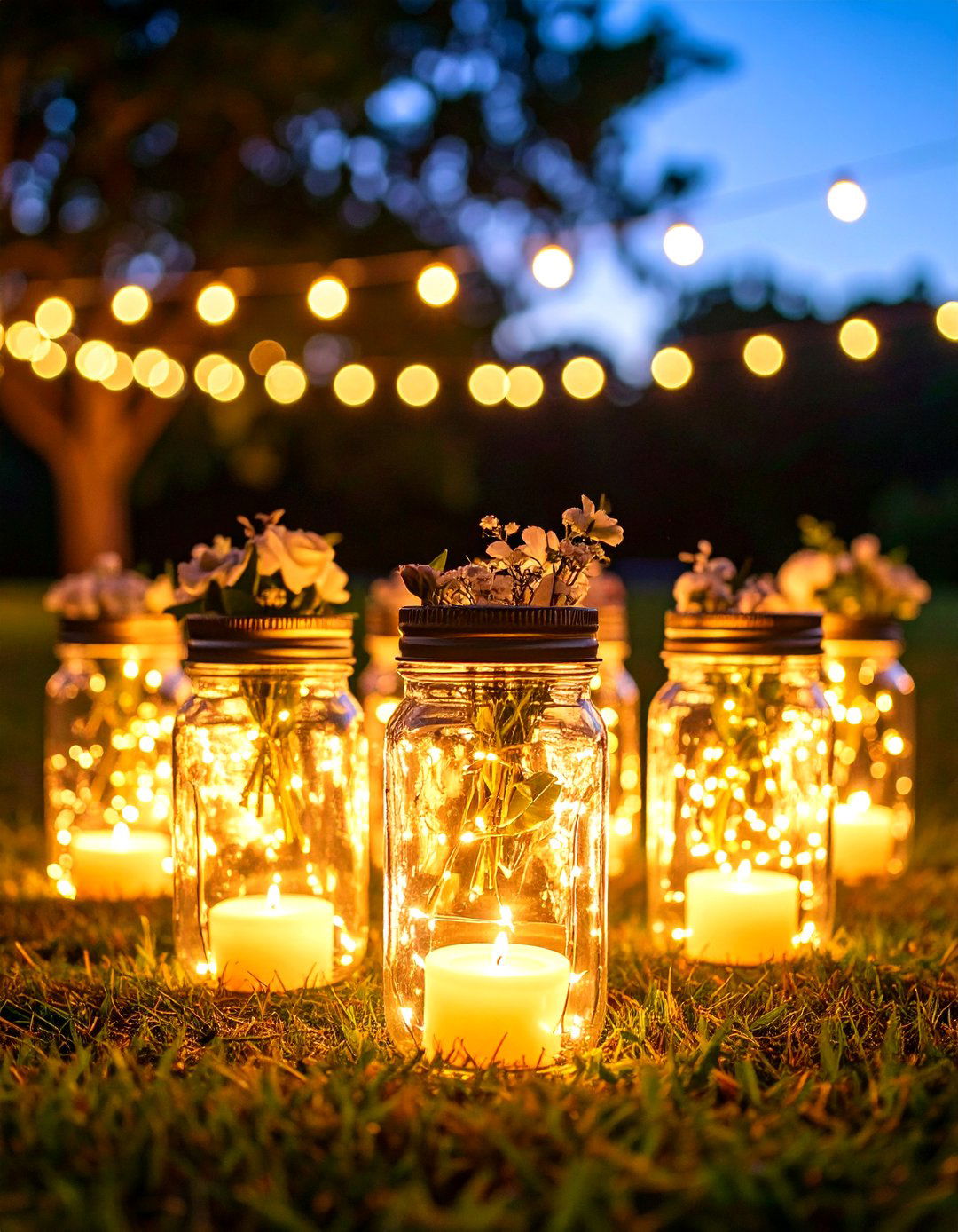 LED String Light Mason Jar Centerpieces - 24 Mason Jar Wedding Centerpieces