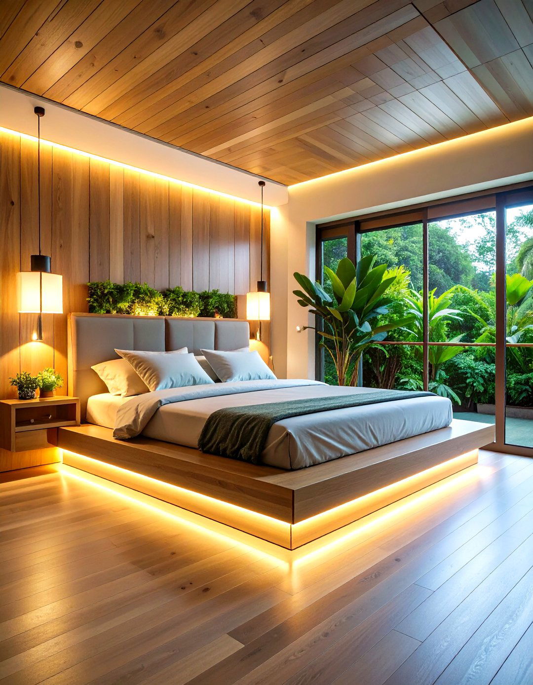 LED Strip Lighting Under Floating Bed - 24 Small Bedroom Lighting Ideas