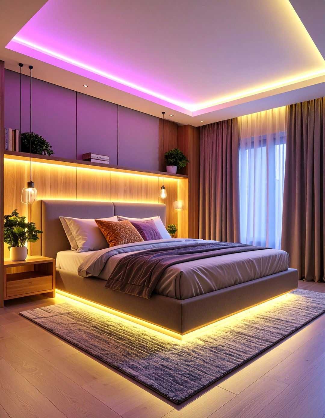 LED Strip Lighting in Alcoves - 24 Small Bedroom Lighting Ideas