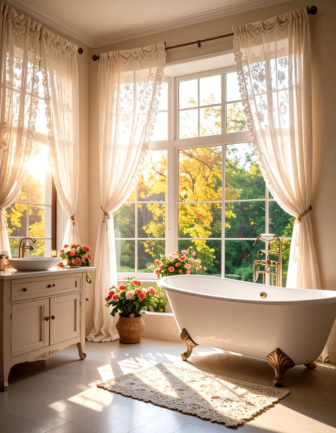 Lace Curtain Softness - 24 Romantic Bathroom Ideas