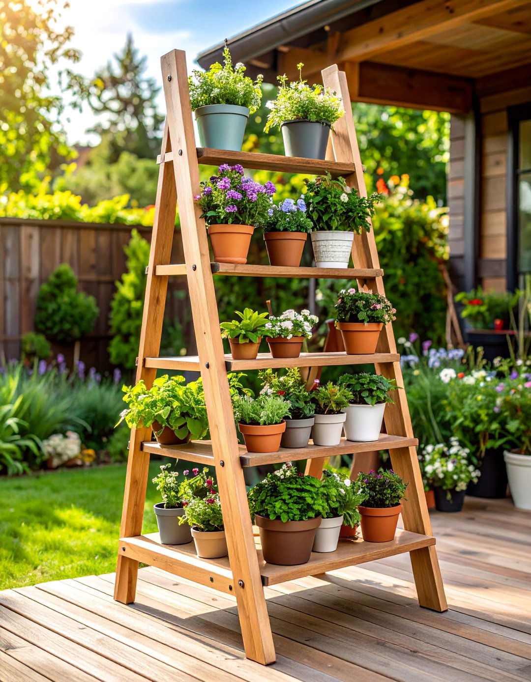 Ladder Plant Stand Displays - 24 Budget Small Garden Ideas