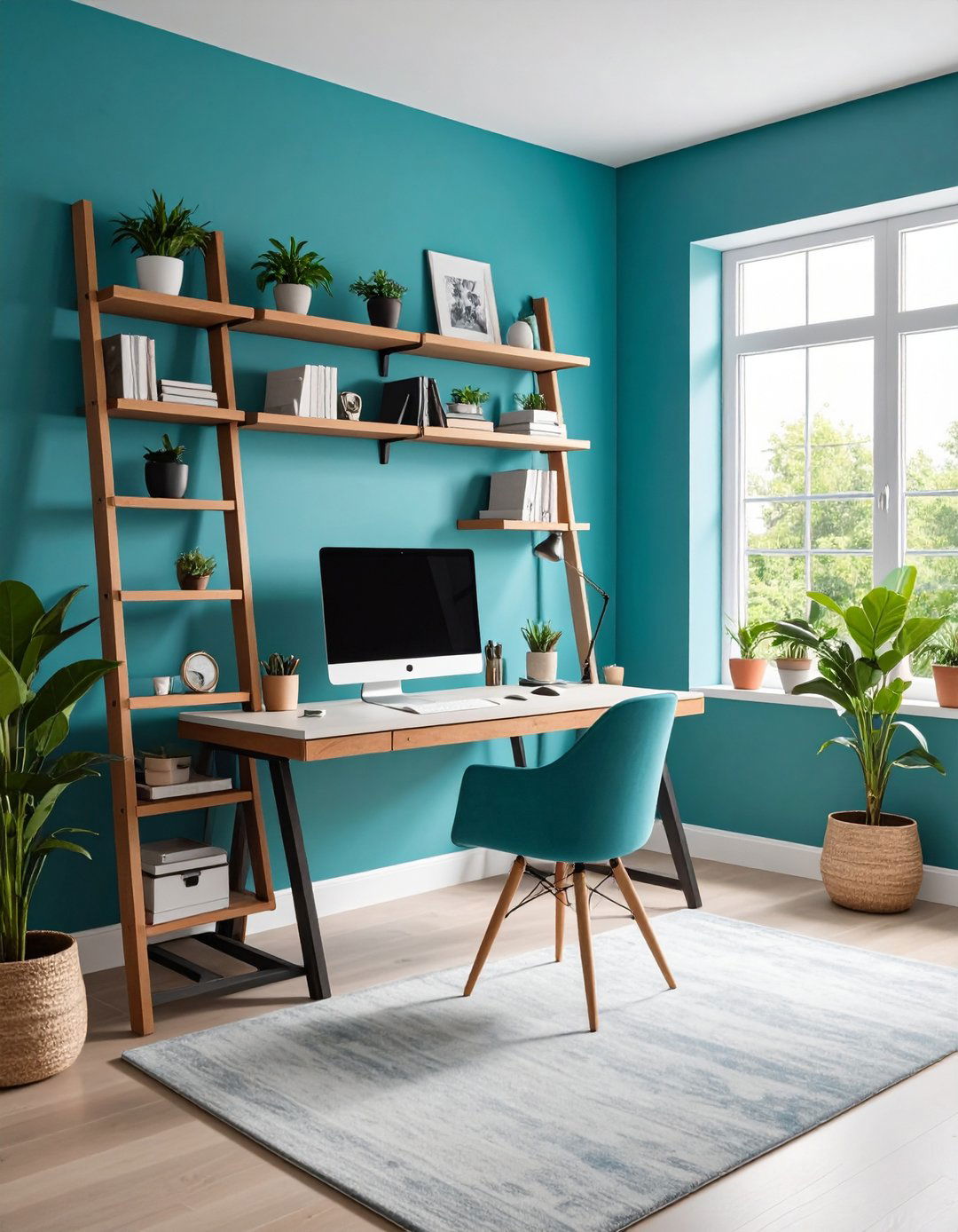 Ladder Shelf Desk Combo - 24 Budget Home Office Ideas