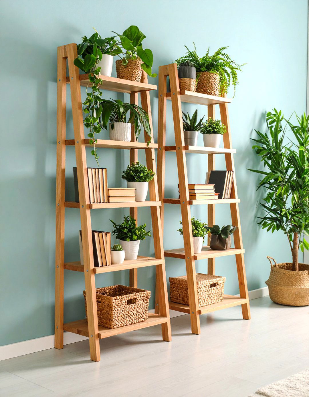 Ladder Shelf Display Storage - 24 Living Room Storage Ideas