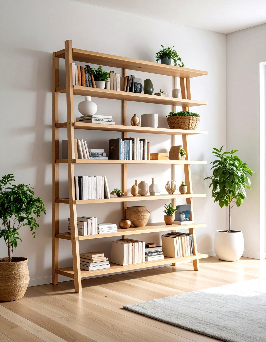 Ladder Style Bookcase - 24 Living Room Shelf Ideas