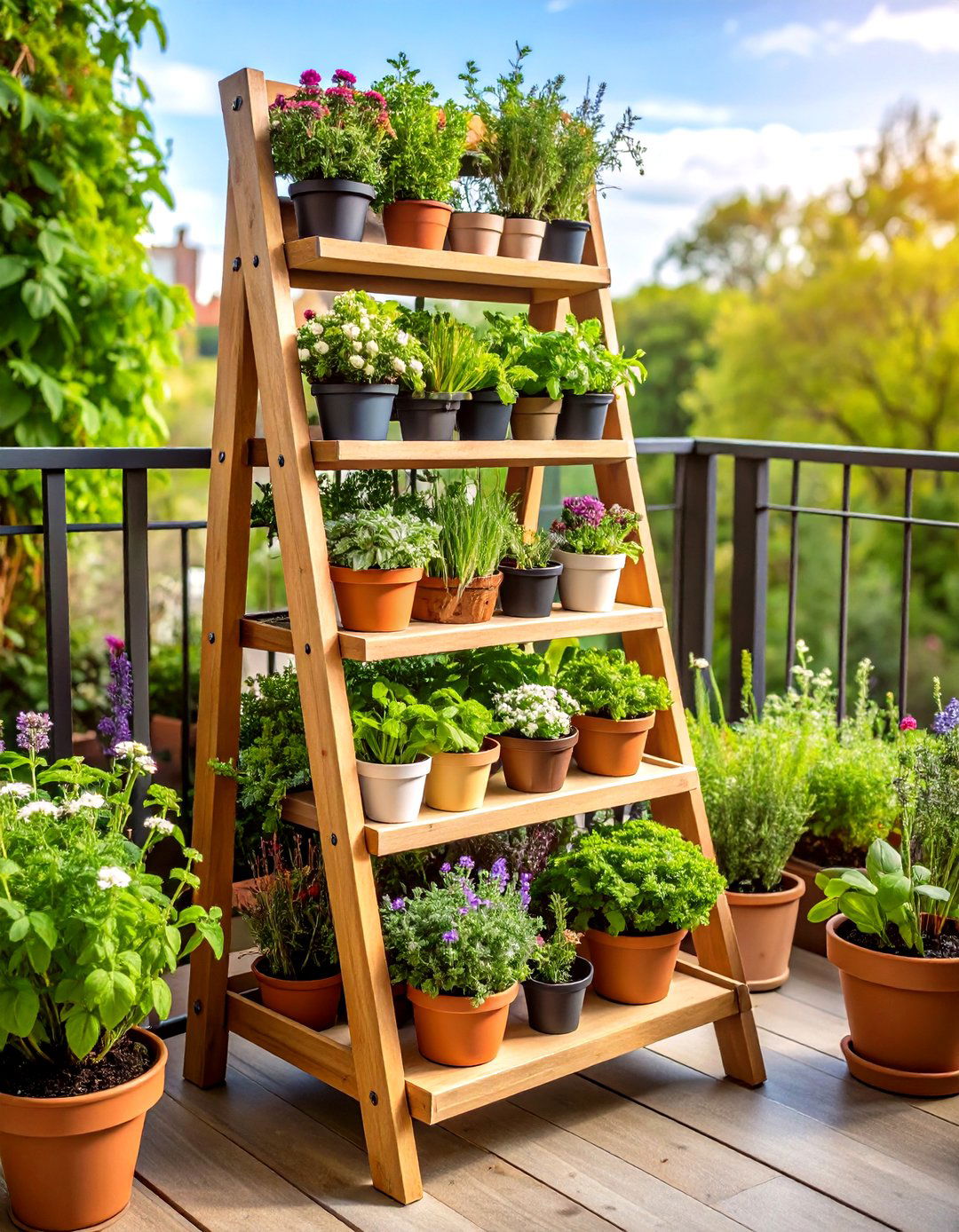 Ladder Style Herb Garden Trellis - 24 Balcony Trellis Ideas