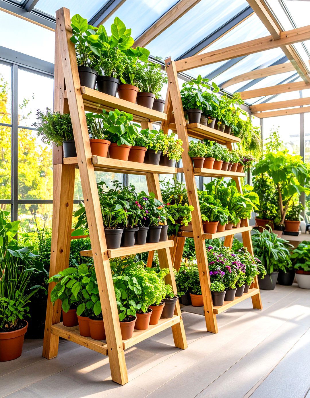 Ladder Style Vertical Plant Displays - 24 Greenhouse Shelving Ideas