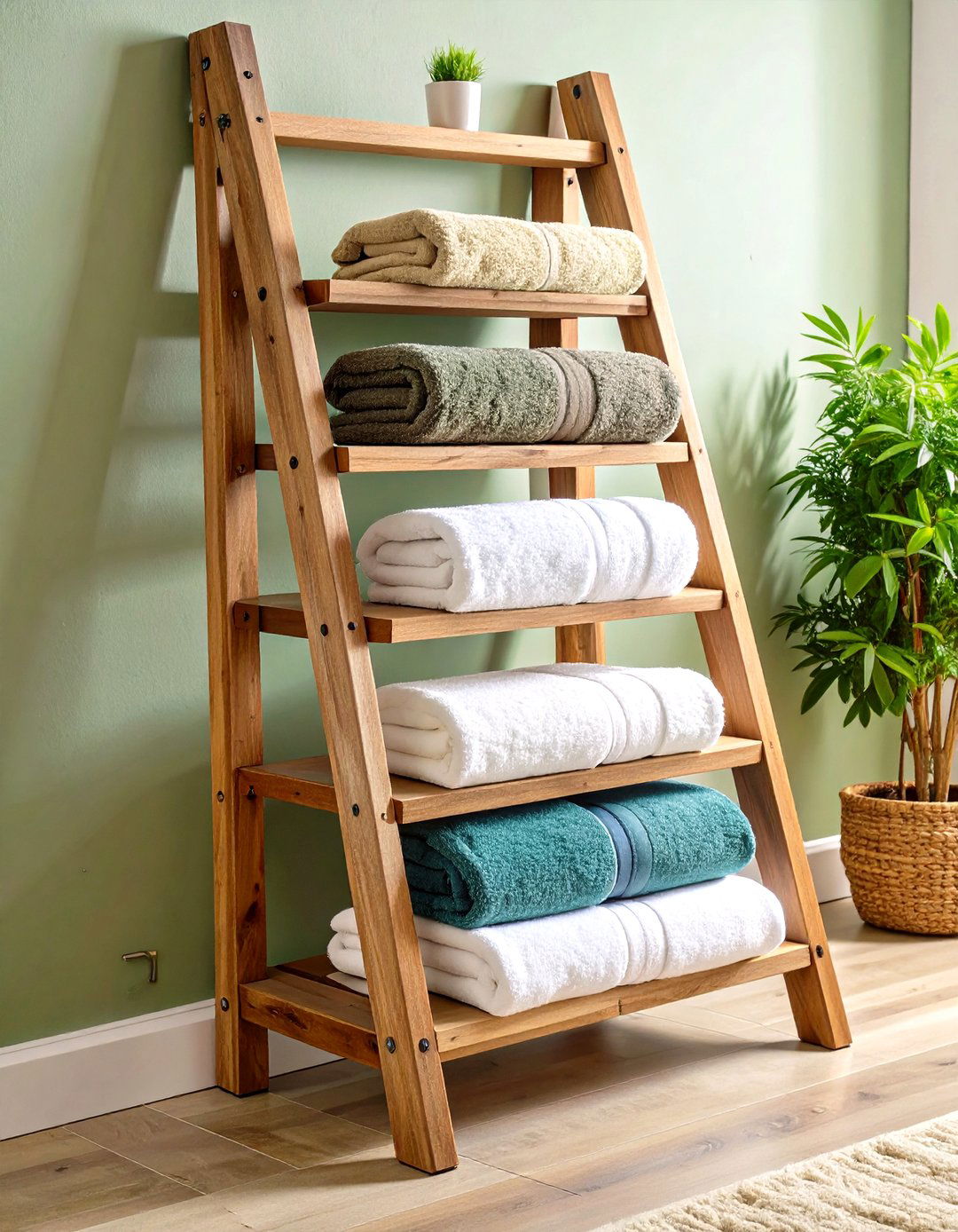 Ladder Towel Rack System - 24 Towel Storage Ideas