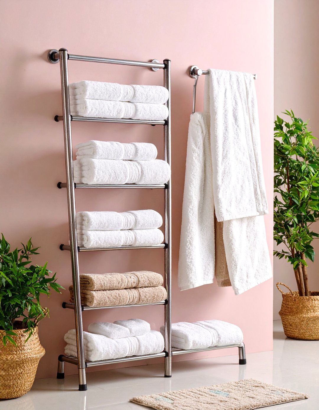 Ladder Towel Storage Racks - 24 Small Bathroom Storage Ideas