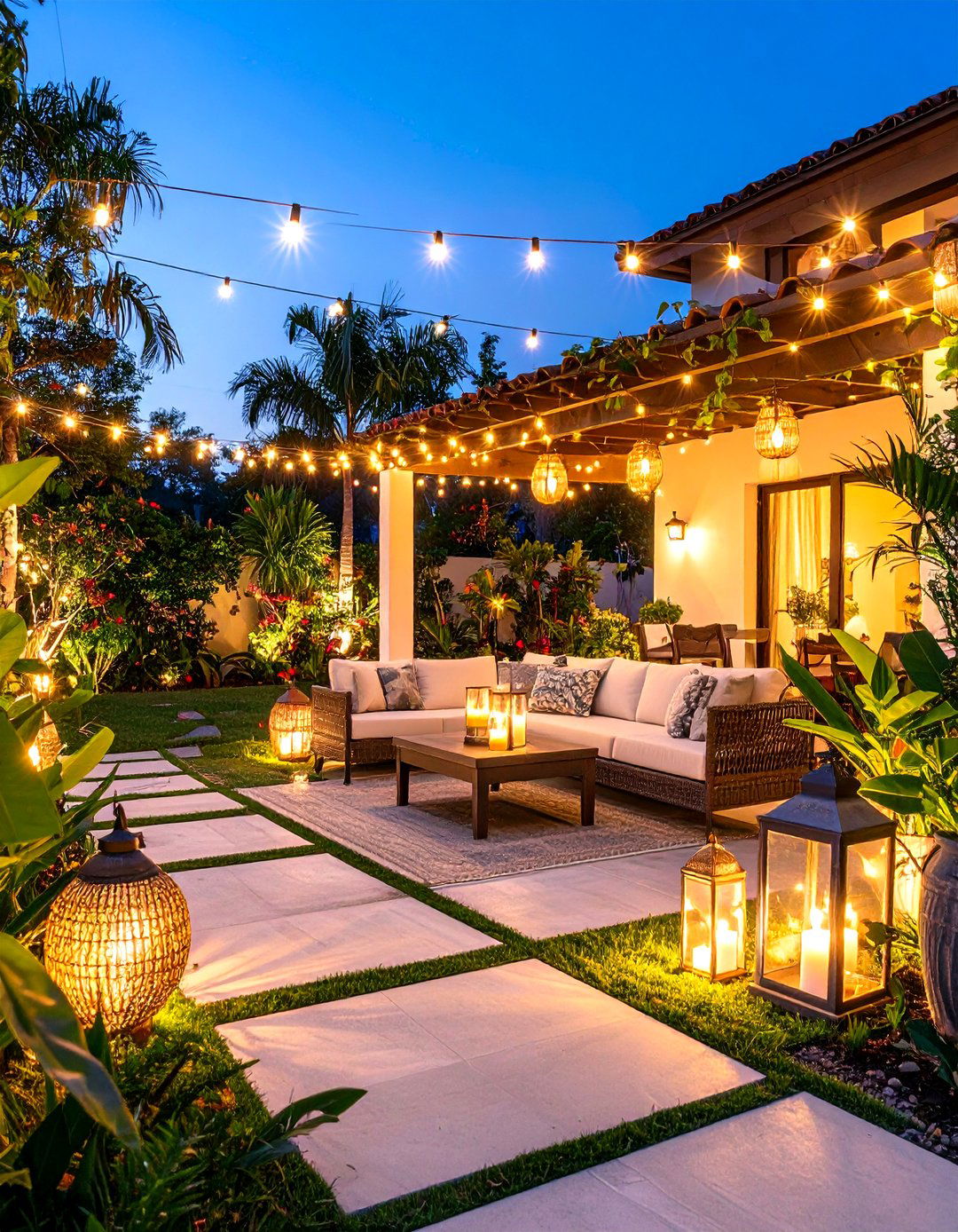 Lantern Lit Evening Patio - 24 Tropical Patio Ideas