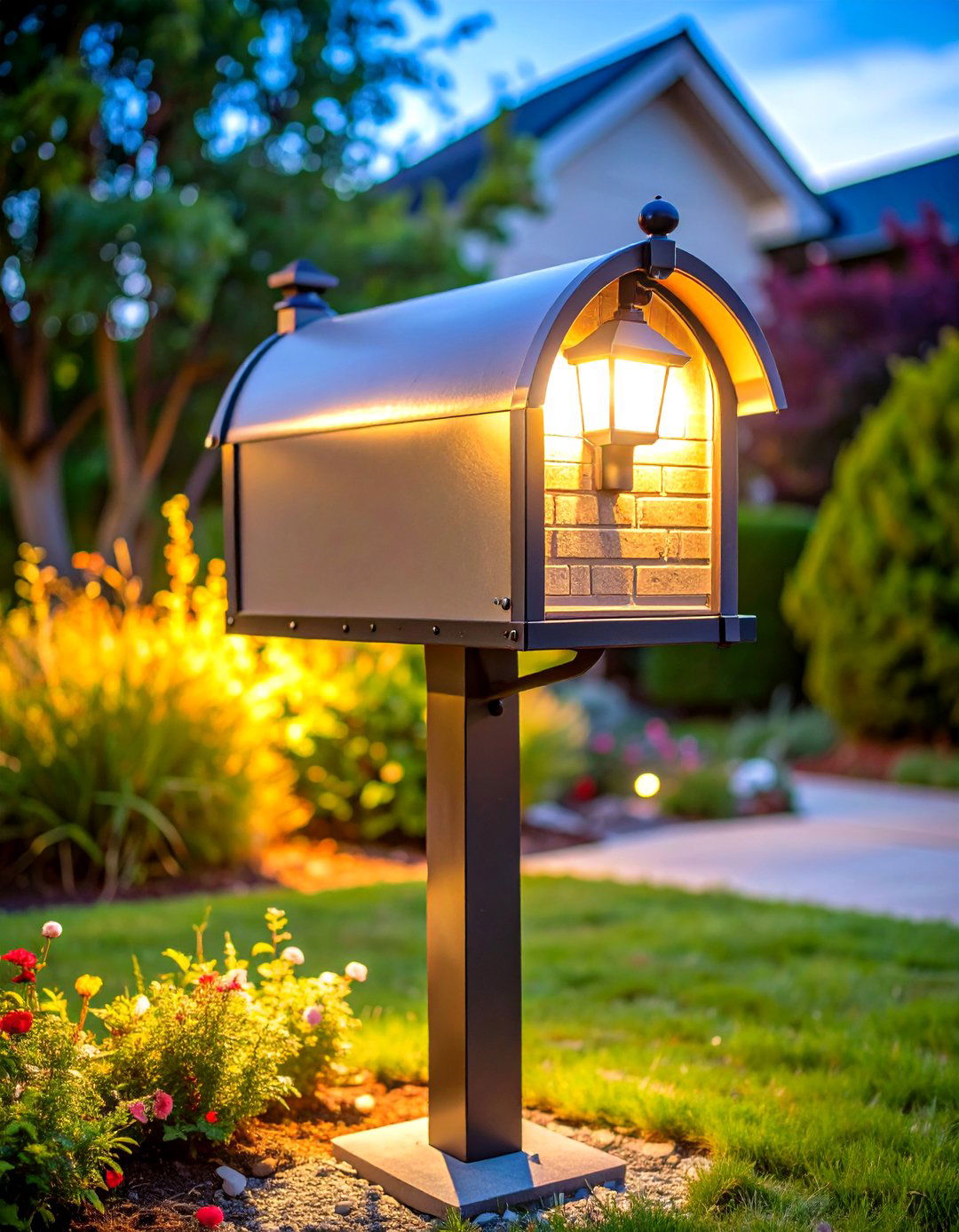 Lantern Style Illuminated Brick Mailbox - 24 Brick Mailbox Ideas