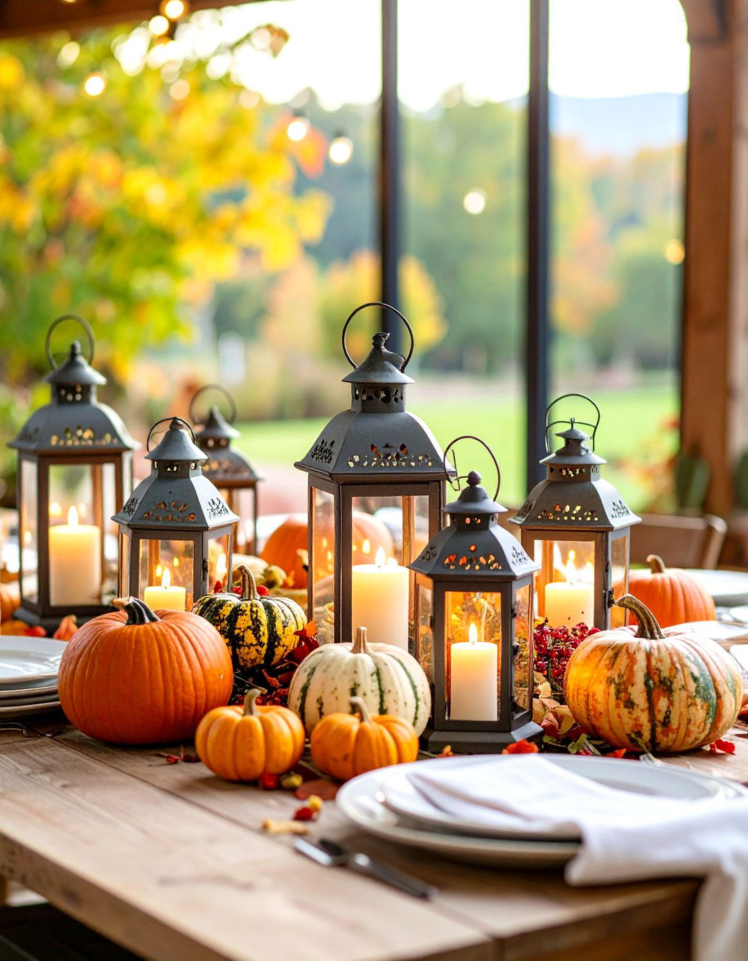 Lantern and Gourd Combinations - 24 Thanksgiving Centerpiece Ideas