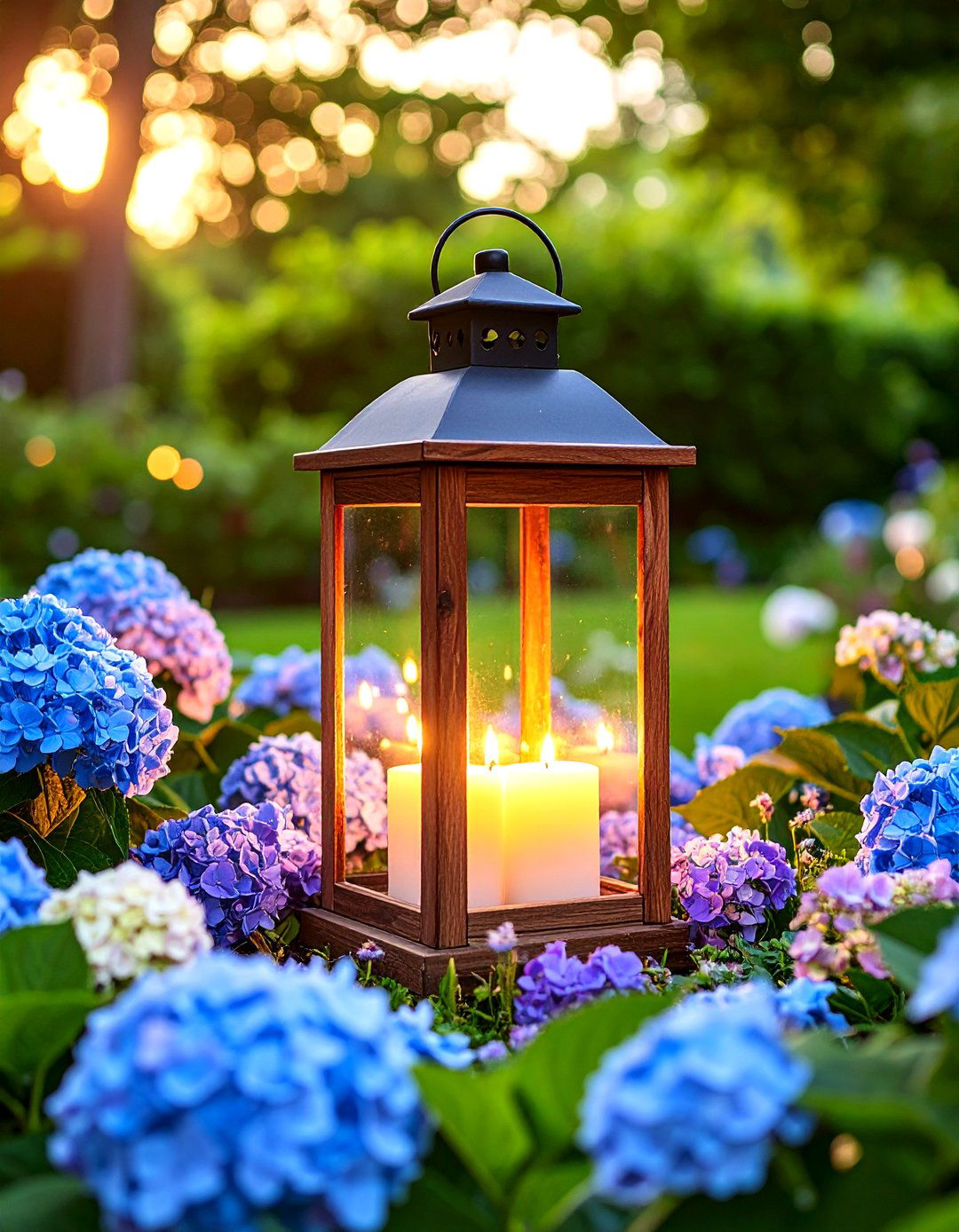 Lantern and Hydrangea Garden Centerpieces - 24 Hydrangea Centerpiece Ideas